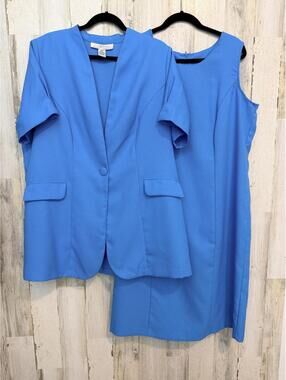 Allison Woods Women's 20W 2-Piece Dress Suit Blue Blazer Sleeveless Sheath
